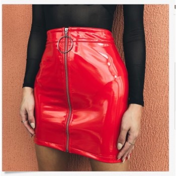 High Waist Zip Faux Leather Short Pencil Bodycon Mini Skirt Black Pink Red White